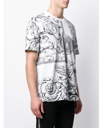 weißes und schwarzes bedrucktes T-Shirt mit einem Rundhalsausschnitt von Versace