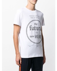 weißes und schwarzes bedrucktes T-Shirt mit einem Rundhalsausschnitt von Diesel