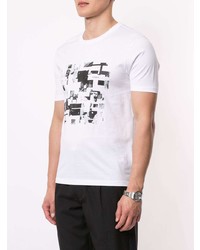 weißes und schwarzes bedrucktes T-Shirt mit einem Rundhalsausschnitt von D'urban