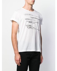 weißes und schwarzes bedrucktes T-Shirt mit einem Rundhalsausschnitt von Ann Demeulemeester