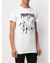 weißes und schwarzes bedrucktes T-Shirt mit einem Rundhalsausschnitt von Philipp Plein