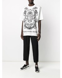 weißes und schwarzes bedrucktes T-Shirt mit einem Rundhalsausschnitt von Dolce & Gabbana