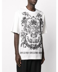 weißes und schwarzes bedrucktes T-Shirt mit einem Rundhalsausschnitt von Dolce & Gabbana