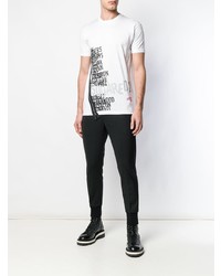 weißes und schwarzes bedrucktes T-Shirt mit einem Rundhalsausschnitt von DSQUARED2