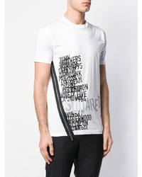 weißes und schwarzes bedrucktes T-Shirt mit einem Rundhalsausschnitt von DSQUARED2