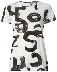 weißes und schwarzes bedrucktes T-Shirt mit einem Rundhalsausschnitt von Proenza Schouler