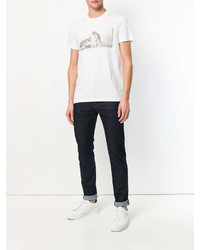 weißes und schwarzes bedrucktes T-Shirt mit einem Rundhalsausschnitt von Paul Smith