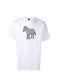 weißes und schwarzes bedrucktes T-Shirt mit einem Rundhalsausschnitt von Ps By Paul Smith