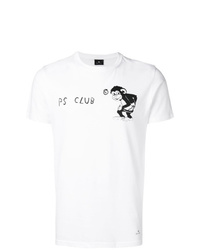 weißes und schwarzes bedrucktes T-Shirt mit einem Rundhalsausschnitt von Ps By Paul Smith