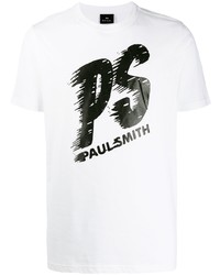 weißes und schwarzes bedrucktes T-Shirt mit einem Rundhalsausschnitt von PS Paul Smith