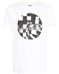 weißes und schwarzes bedrucktes T-Shirt mit einem Rundhalsausschnitt von PS Paul Smith
