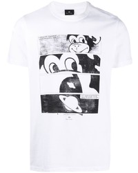 weißes und schwarzes bedrucktes T-Shirt mit einem Rundhalsausschnitt von PS Paul Smith