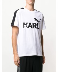 weißes und schwarzes bedrucktes T-Shirt mit einem Rundhalsausschnitt von Karl Lagerfeld