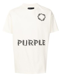 weißes und schwarzes bedrucktes T-Shirt mit einem Rundhalsausschnitt von purple brand