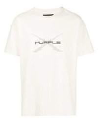 weißes und schwarzes bedrucktes T-Shirt mit einem Rundhalsausschnitt von purple brand