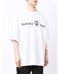 weißes und schwarzes bedrucktes T-Shirt mit einem Rundhalsausschnitt von Martine Rose