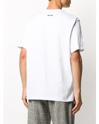 weißes und schwarzes bedrucktes T-Shirt mit einem Rundhalsausschnitt von MSGM