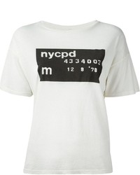 weißes und schwarzes bedrucktes T-Shirt mit einem Rundhalsausschnitt von R 13