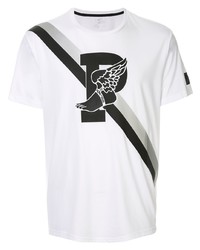 weißes und schwarzes bedrucktes T-Shirt mit einem Rundhalsausschnitt von Ralph Lauren Collection
