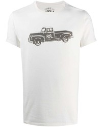 weißes und schwarzes bedrucktes T-Shirt mit einem Rundhalsausschnitt von Ralph Lauren RRL