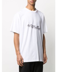 weißes und schwarzes bedrucktes T-Shirt mit einem Rundhalsausschnitt von Off-White