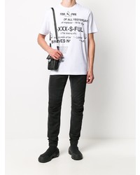 weißes und schwarzes bedrucktes T-Shirt mit einem Rundhalsausschnitt von Diesel