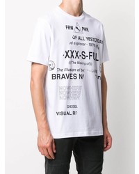 weißes und schwarzes bedrucktes T-Shirt mit einem Rundhalsausschnitt von Diesel