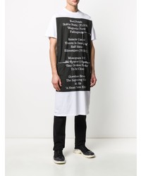 weißes und schwarzes bedrucktes T-Shirt mit einem Rundhalsausschnitt von Raf Simons