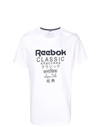 weißes und schwarzes bedrucktes T-Shirt mit einem Rundhalsausschnitt von Reebok