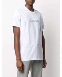 weißes und schwarzes bedrucktes T-Shirt mit einem Rundhalsausschnitt von Iceberg