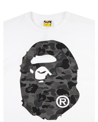 weißes und schwarzes bedrucktes T-Shirt mit einem Rundhalsausschnitt von A Bathing Ape