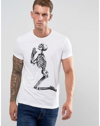 weißes und schwarzes bedrucktes T-Shirt mit einem Rundhalsausschnitt von Religion