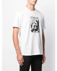 weißes und schwarzes bedrucktes T-Shirt mit einem Rundhalsausschnitt von Supreme