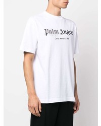 weißes und schwarzes bedrucktes T-Shirt mit einem Rundhalsausschnitt von Palm Angels