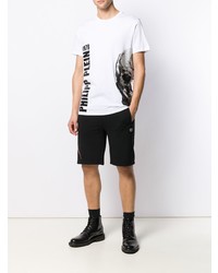 weißes und schwarzes bedrucktes T-Shirt mit einem Rundhalsausschnitt von Philipp Plein