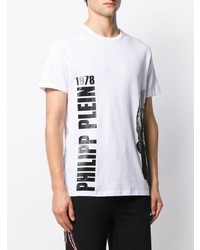 weißes und schwarzes bedrucktes T-Shirt mit einem Rundhalsausschnitt von Philipp Plein