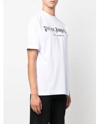 weißes und schwarzes bedrucktes T-Shirt mit einem Rundhalsausschnitt von Palm Angels