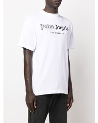 weißes und schwarzes bedrucktes T-Shirt mit einem Rundhalsausschnitt von Palm Angels