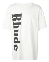 weißes und schwarzes bedrucktes T-Shirt mit einem Rundhalsausschnitt von Rhude