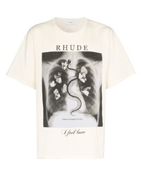 weißes und schwarzes bedrucktes T-Shirt mit einem Rundhalsausschnitt von Rhude