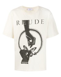 weißes und schwarzes bedrucktes T-Shirt mit einem Rundhalsausschnitt von Rhude