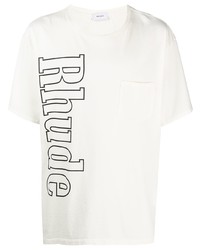 weißes und schwarzes bedrucktes T-Shirt mit einem Rundhalsausschnitt von Rhude