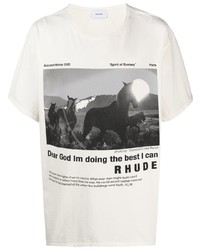 weißes und schwarzes bedrucktes T-Shirt mit einem Rundhalsausschnitt von Rhude