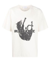 weißes und schwarzes bedrucktes T-Shirt mit einem Rundhalsausschnitt von Rhude