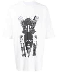 weißes und schwarzes bedrucktes T-Shirt mit einem Rundhalsausschnitt von Rick Owens DRKSHDW