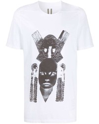 weißes und schwarzes bedrucktes T-Shirt mit einem Rundhalsausschnitt von Rick Owens DRKSHDW