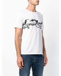 weißes und schwarzes bedrucktes T-Shirt mit einem Rundhalsausschnitt von Emporio Armani