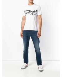 weißes und schwarzes bedrucktes T-Shirt mit einem Rundhalsausschnitt von Emporio Armani