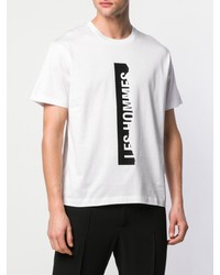 weißes und schwarzes bedrucktes T-Shirt mit einem Rundhalsausschnitt von Les Hommes