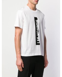 weißes und schwarzes bedrucktes T-Shirt mit einem Rundhalsausschnitt von Les Hommes